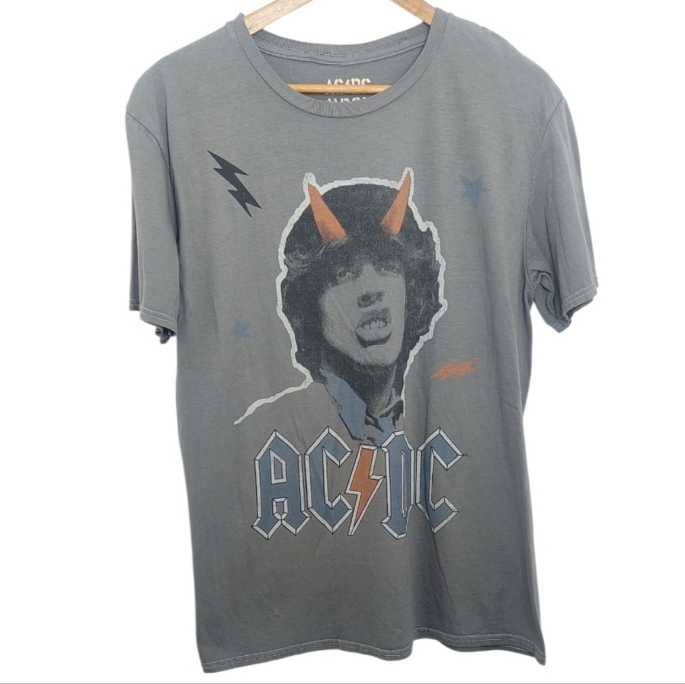 ACDC Men's Size Medium Shirt Tee Graphic Print Gray Short Sleeve AC/DC Top